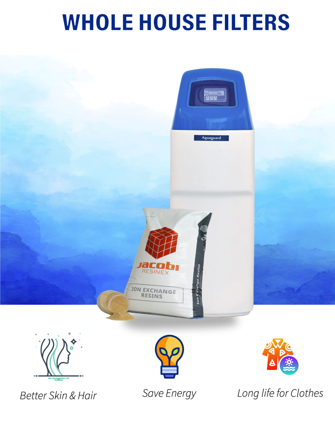 Aquaguard whole house water softener – better skin & hair, save energy, longer life for clothes